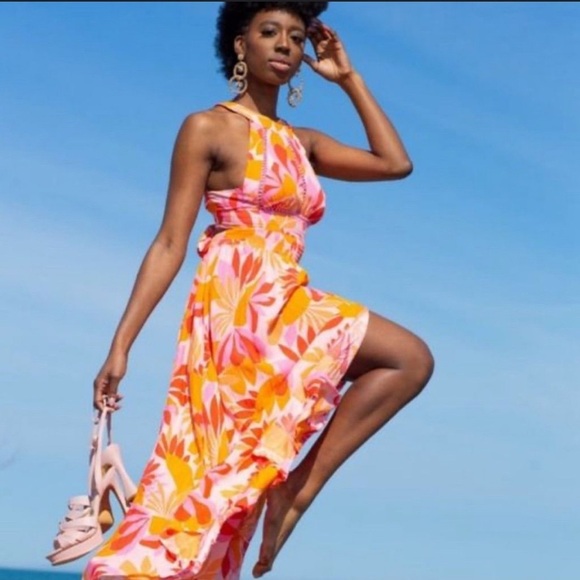 Anthropologie Abel The Label Rumi Maxi Dress Halter Tie Back Sz S Floral Bright - Picture 3 of 10